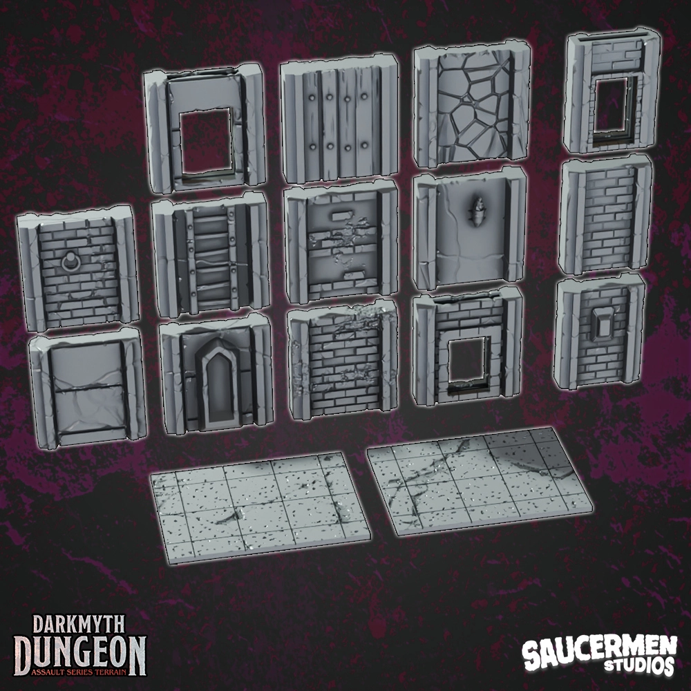DarkMyth Dungeon - Short & One Inch Walls STL 168 Short Walls