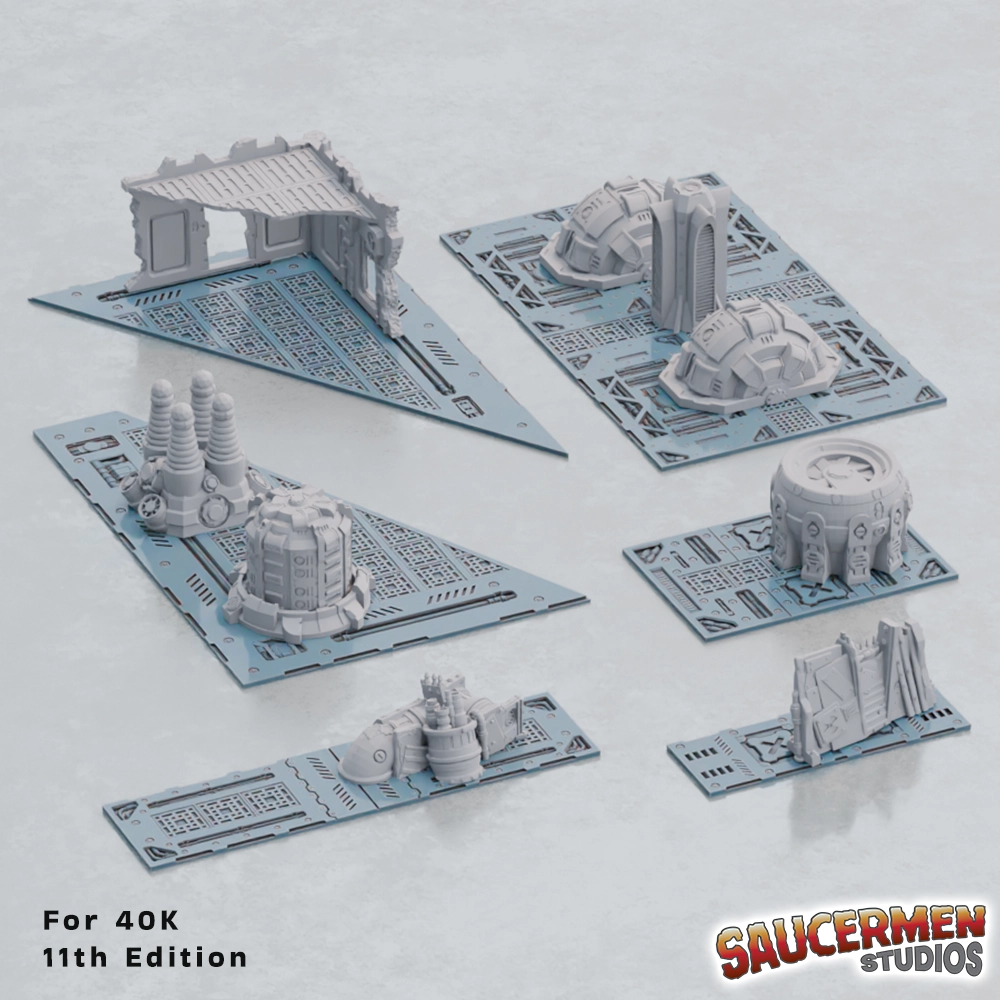 40K Tournament Terrain: 11th Edition Footprint Templates (Industrial Theme) STL 60 40k 11th edition terrain footprint templates Industriual