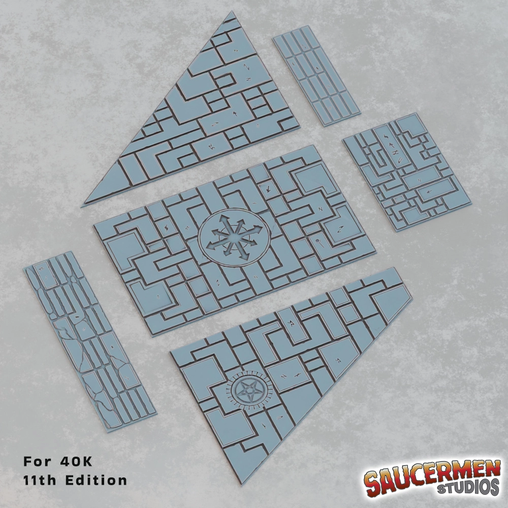 40K Tournament Terrain: 11th Edition Footprint Templates (Cultist Theme) STL 54 Cultist themed footprints for 40k Warhammer 11th edition Competitive Tournament Play 3D printable stl set