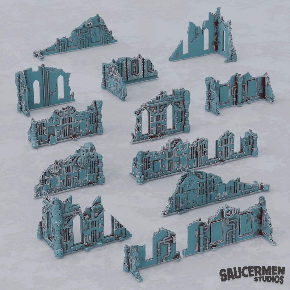 Gothic Factory City Ruins: Small Rubble Walls STL 28 Gothic Factory Rubble Walls 01 1